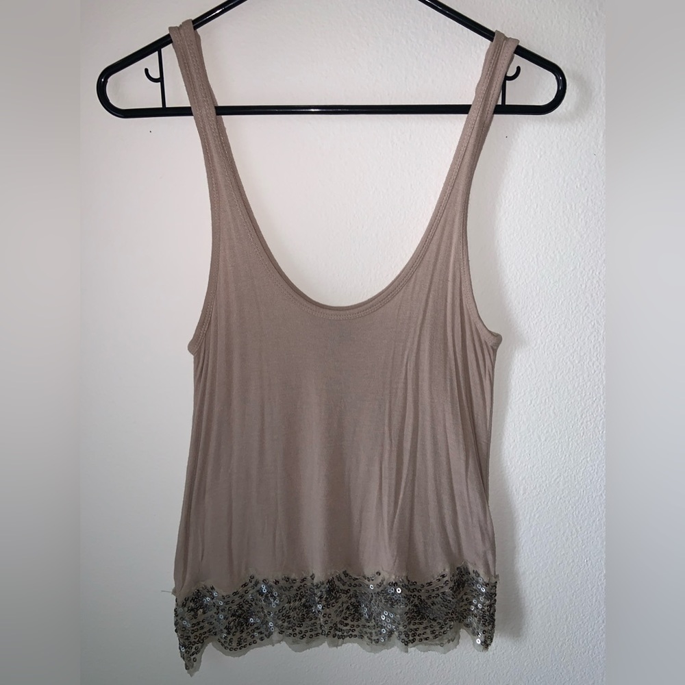 American Eagle Soft Brown Tank Top with Sequin Embellishment